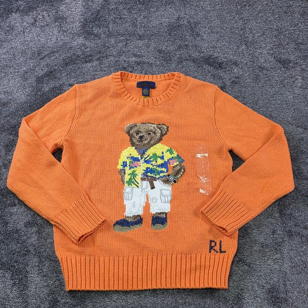 Ralph Lauren Polo Bear Sweater Kids SZ 7 Intarsia Knit Vacation Bear Chunk Knit